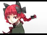  animal_ears bad_id bad_pixiv_id bow braid cat_ears extra_ears eyelashes face hair_bow kaenbyou_rin letterboxed looking_back red_eyes red_hair short_hair simple_background sketch sofy solo touhou twin_braids twintails 