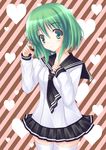  aosi_(wasabiranzy) bad_id bad_pixiv_id chocolate green_eyes green_hair original school_uniform serafuku short_hair solo thighhighs 