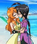  alice_gehabich bakugan bakugan_battle_brawlers black_hair closed_eyes gloves inesidora kazami_shun kiss long_hair multiple_girls 