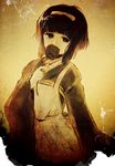  bow burnt claudia_kurosaki covering_mouth flower hair_bow japanese_clothes kl photo_(object) rose rose_guns_days sepia short_hair sleeves_past_wrists solo 