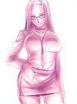 bad_id bad_pixiv_id breasts choker dodai_shouji glasses hand_on_hip large_breasts long_hair monochrome necktie office_lady original pencil_skirt sketch skirt solo 