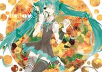  aqua_eyes aqua_hair bad_id bad_pixiv_id bow bowtie gloves hatsune_miku highres kairinn0952 long_hair mary_janes one_eye_closed phone shoes skirt solo thighhighs twintails very_long_hair vocaloid 