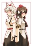  abo_(hechouchou) animal_ears bad_id bad_pixiv_id blush brown_hair detached_sleeves hat inubashiri_momiji multiple_girls red_eyes shameimaru_aya short_hair tokin_hat touhou white_hair wolf_ears 