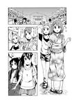  ankle_lace-up casual comic cross-laced_footwear ebibaachan fan greyscale hair_ornament hairclip highres hirasawa_yui japanese_clothes k-on! kimono lantern monochrome multiple_boys multiple_girls nakano_azusa paper_fan paper_lantern sandals skirt summer_festival tainaka_ritsu translated uchiwa 