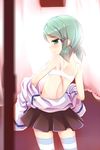  blush bra dexp green_hair jacket lingerie rotori scar solo sword_girls thighhighs underwear undressing 