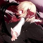  ascot blonde_hair child foreshortening hair_ribbon light_trail open_mouth outstretched_arms razy_(skuroko) red_eyes ribbon rumia short_hair skirt skirt_set solo spread_arms touhou 