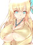  bad_id bad_pixiv_id between_breasts blonde_hair blue_eyes boku_wa_tomodachi_ga_sukunai breasts bursting_breasts butterfly_hair_ornament dodai_shouji hair_ornament kashiwazaki_sena large_breasts long_hair necktie sketch solo underboob 