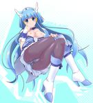  aoki_reika aqua_background blue blue_eyes blue_hair boots breasts character_name cure_beauty eyelashes kakogawa_tarou knee_boots long_hair medium_breasts nipples open_clothes panties panties_under_pantyhose pantyhose precure smile smile_precure! solo underwear 