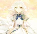  bow capelet detached_sleeves dress fin_e_ld_si_laffinty flower hair_bow long_hair long_sleeves looking_at_viewer open_mouth rinne_no_lagrange silver_eyes silver_hair smile solo yaku_(ziroken) younger 