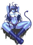  :o absurdres antenna_hair armpits arms_behind_head arms_up asmodeus_(shinrabanshou) bad_id bad_pixiv_id black_sclera blue_hair blue_skin boots breasts cameltoe covered_nipples demon_girl demon_tail denim denim_shorts highres horns large_breasts legs long_hair looking_at_viewer navel open_mouth risutan shinrabanshou short_shorts shorts sitting solo spread_legs tail thigh_strap thighs yellow_eyes 