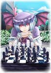  ascot bangs bat_wings board_game bow brick_wall bush chess chess_piece chessboard chin_rest cloud day flandre_scarlet flower garden glowing glowing_eyes hat hat_bow head_tilt head_wings hong_meiling izayoi_sakuya koakuma long_hair looking_at_viewer outdoors patchouli_knowledge playing_games pov_across_table raybar red_eyes remilia_scarlet ribbon scarlet_devil_mansion short_hair sky solo straight_hair touhou very_long_hair wings wrist_cuffs 