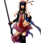  bad_id bad_pixiv_id blue_hair brown_eyes copyright_request fur gloves lips long_hair skirt snail8 solo tribal weapon 