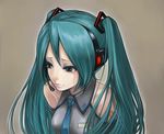  aqua_hair bare_shoulders black_eyes breasts hanji_(hansi) hatsune_miku headphones long_hair necktie small_breasts solo tears twintails vocaloid 