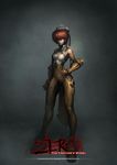  armlet bodysuit brown_eyes copyright_request gauntlets halterneck lips mawang red_hair short_hair solo 