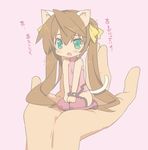  animal_ears bad_id bad_pixiv_id blade_(galaxist) boots brown_hair cat_ears cat_tail green_eyes huang_lingyin in_palm infinite_stratos kneeling leotard minigirl pink_footwear pink_leotard solo_focus tail thigh_boots thighhighs translated twintails 