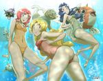  ass ayame_(pokemon) bad_anatomy botan_(pokemon) goldeen gym_leader hanada_water_sisters horsea luvdisc maigleco one-piece_swimsuit pokemon pokemon_(anime) sakura_(pokemon) seaking seel shellder siblings sisters swimsuit underwater 