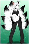  big_breasts canine clothing dress female fluff fox hair hair_over_eye joy kiittn kitsune long_hair looking_at_viewer mammal minty_freshness multiple_tails music overboob pink_eyes roxanne_(character) solo tail white_hair 
