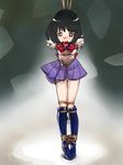  ball_gag bdsm bishoujo_senshi_sailor_moon black_hair bob_cut bondage boots bound bow cross-laced_footwear crotch_rope gag gagged magical_girl purple_eyes pussy_juice sailor_saturn saliva short_hair skirt solo tat_(wai46744) tiara tomoe_hotaru vibrator 