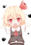  ascot blonde_hair fang hair_ribbon open_mouth outstretched_arms red_eyes ribbon rumia shize_(coletti) short_hair solo touhou upper_body 