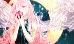  apple bad_id bad_pixiv_id bare_shoulders blue_eyes collar earrings food fruit gatma hair_over_one_eye jewelry long_hair megurine_luka open_mouth pink_hair skull solo vocaloid 
