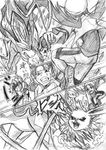  bad_id bad_pixiv_id battle crystal_(pokemon) gen_1_pokemon gen_2_pokemon greyscale hat jolteon monochrome nonkoronin pokemon pokemon_(creature) pokemon_(game) pokemon_gsc suicune translation_request twintails 