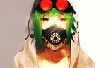  collar collarbone face goggles goggles_on_head green_hair gumi hood hoodie kyama looking_at_viewer portrait red_eyes respirator short_hair solo vocaloid 
