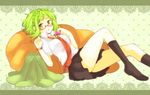  bad_id bad_pixiv_id bespectacled food glasses green_eyes green_hair gumi looking_at_viewer lying macaron necktie noki_(potekoro) on_back open_mouth school_uniform short_hair skirt socks solo vocaloid 
