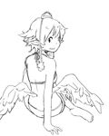  bad_id bad_pixiv_id barefoot bikini greyscale grin hat looking_at_viewer looking_back low_wings monochrome potion01 shameimaru_aya short_hair sitting sketch smile solo swimsuit touhou wings 