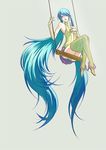  alternate_costume aqua_eyes aqua_hair bad_id bad_pixiv_id bare_shoulders blue_hair boots breasts bridal_gauntlets cleavage cocodoco elbow_gloves gloves hair_over_one_eye hand_on_own_chest hatsune_miku hatsune_miku_(append) high_heels long_hair open_clothes open_shirt shirt shoes small_breasts solo swing thigh_boots thighhighs twintails upskirt very_long_hair vest vocaloid vocaloid_append 