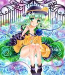  at_classics blush breasts cleavage dress eyeball flower green_eyes green_hair hat hat_ribbon komeiji_koishi marker_(medium) ribbon sample short_hair small_breasts smile third_eye touhou traditional_media 