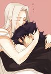  1girl black_hair closed_eyes couple dress emiya_kiritsugu fate/zero fate_(series) hetero hug husband_and_wife irisviel_von_einzbern long_hair sunday31 tears white_hair 