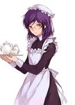  apron bad_hands bad_id bad_pixiv_id crossdressing cup glasses gundam gundam_00 hat hibiki_(bagawa) maid maid_cap male_focus otoko_no_ko purple_hair red_eyes solo teacup teapot tieria_erde victorian_maid 