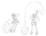  ahoge arms_up detached_sleeves dress food hair_ornament kekekeke long_hair mallet mochi mochitsuki monochrome short_dress sidelocks sketch solo thighhighs twintails vocaloid voiceroid wagashi yuzuki_yukari 