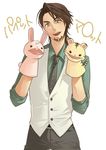  brown_eyes brown_hair bunny cocodoco facial_hair hand_puppet kaburagi_t_kotetsu male_focus necktie puppet solo stubble tiger tiger_&amp;_bunny vest waistcoat 