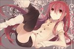  bad_id bad_pixiv_id detached_sleeves kistina long_hair lying red_eyes red_hair shakugan_no_shana shana shorts solo thighhighs 