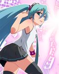  aqua_eyes aqua_hair hatsune_miku hayashi_custom headphones long_hair necktie skirt solo thighhighs twintails very_long_hair vocaloid 