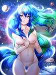  big_breasts big_butt breasts butt earth-chan hair human human_only invalid_tag looking_at_viewer mammal multicolored_hair not_furry on pubes red_eyes space 