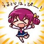  &gt;_&lt; :d blush_stickers bow chibi closed_eyes drill_hair hair_bow hoshizora_miyuki ikkyuu necktie open_mouth outstretched_arms precure purple_hair school_uniform smile smile_precure! solo translation_request twin_drills twintails xd 