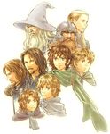  aragorn artist_request beard blonde_hair blue_eyes boromir brooch cape facial_hair frodo_baggins gandalf gimli hat helmet jewelry legolas long_hair lord_of_the_rings meriadoc_brandybuck multiple_boys non-web_source peregrin_took samwise_gamgee short_hair upper_body white_hair wizard wizard_hat 