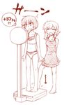  bare_shoulders barefoot bra kazetto lingerie lyrica_prismriver merlin_prismriver monochrome multiple_girls negligee panties short_hair siblings sisters sketch standing touhou trolling underwear underwear_only weighing_scale 