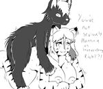  anthro anthro_on_feral bestiality breasts canine doggystyle feline female feral from_behind greyscale interspecies male mammal monochrome nipples sex sketch straight the_kitty_named_terra tiger wolf 