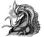  2012 long_tongue looking_at_viewer male menaceatrois monochrome monster muscles plain_background ramus sketch solo tongue unknown_species white_background 