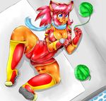  anthro breasts camel_toe chubby feline female green hair mammal pink_hair playing red the_kitty_named_terra tiger yarn 