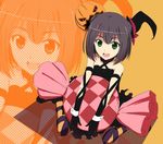  :d braid candy choker criss-cross_halter food gloves green_eyes halloween halter_top halterneck hat multicolored multicolored_stripes open_mouth original oversized_object pantyhose pumpkin saitoyu00 smile solo striped striped_legwear witch_hat zoom_layer 