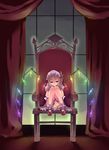  absurdres bad_id bad_pixiv_id blonde_hair chair covering covering_crotch feet_on_chair flandre_scarlet glowing highres indoors leg_hug looking_at_viewer mary_janes night shoes side_ponytail sitting smile solo sue_(bg-bros) tears touhou window wings 