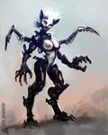  blades bonded breasts claws cruel cyborg dark feline female flesh gruesome horrific hybrid looking_at_viewer machine mammal mechanical mechanics metal_limbs neurodyne nightmare_fuel nipples nude plain_background robotic stare teeth weapon 