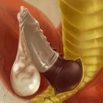  anus ash_darkfire barbs condom cum dragon erection feral filled_condom knot male nude penis penis_close-up plain_background red red_body red_penis reptile ridges scales scalie solo spreading wearing_condom yellow yellow_body 