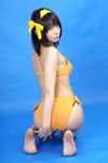  asian ass barefoot barfeet bikini cosplay cute feet hair_ribbon hair_ribbons happy heels high_heels highres kneeling matsunaga_ayaka photo real ribbon shoes side-tie_bikini soles suzumiya_haruhi suzumiya_haruhi_no_yuuutsu swimsuit 