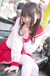  asian cosplay cute highres kusukabe_yuki matsunaga_ayaka photo real school_uniform serafuku smile smiling thigh-highs thighhighs to_heart_2 twintails 