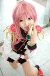  blue_eyes cosplay flower footwear highres jewelry photo pink_hair revolutionary_girl_utena ring rose saya saya_(cosplayer) shoujo_kakumei_utena socks sword tenjou_utena tenjou_utena_(cosplay) uniform weapon 